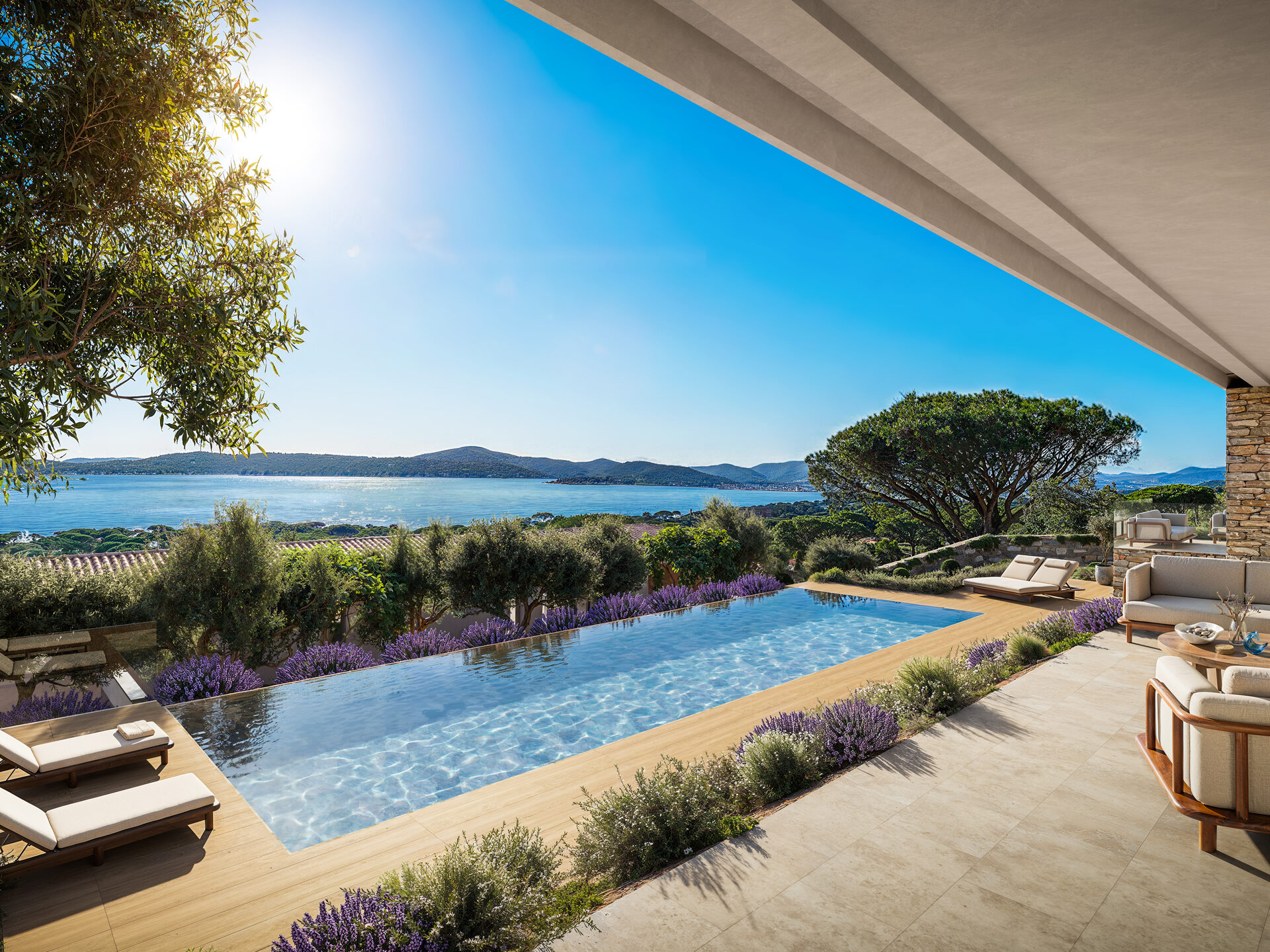 Piscina infinita y terraza de la Villa C — imagen no contractual